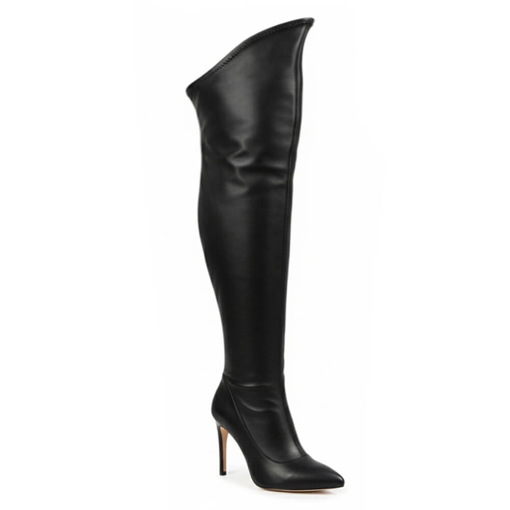 Whitneyy - Black Vegan Stretch Leather - Street Sole - Thigh Variant Three