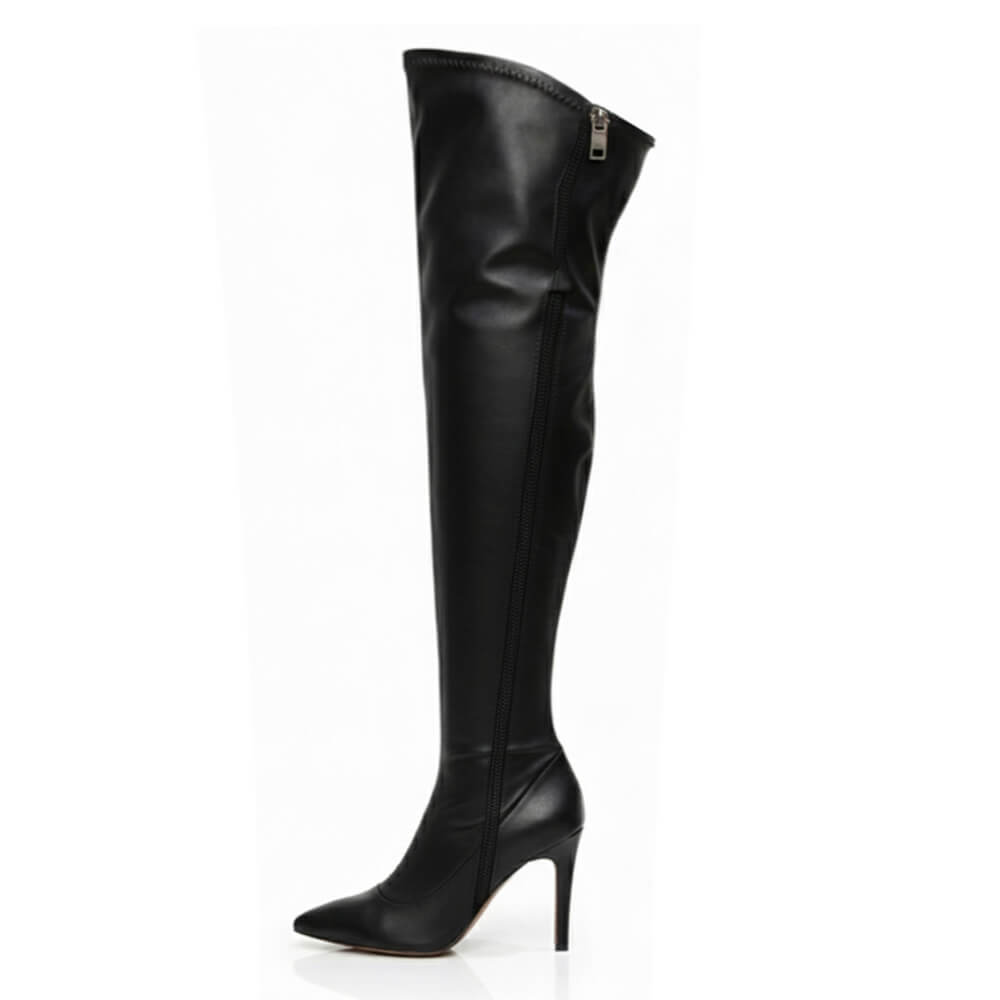 Whitneyy - Black Vegan Stretch Leather - Street Sole - Thigh Variant Three