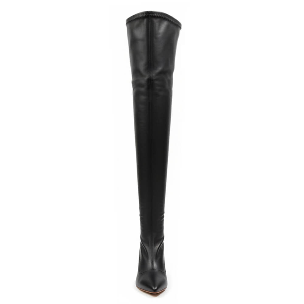 Whitneyy - Black Vegan Stretch Leather - Street Sole - Thigh Variant Three