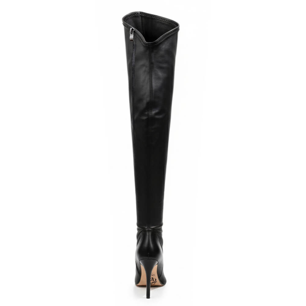 Whitneyy - Black Vegan Stretch Leather - Street Sole - Thigh Variant Three