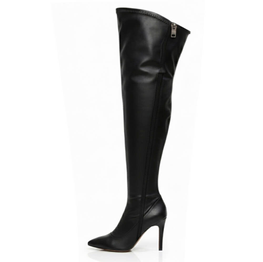 Whitneyy - Black Vegan Stretch Leather - Street Sole - Thigh Variant Four