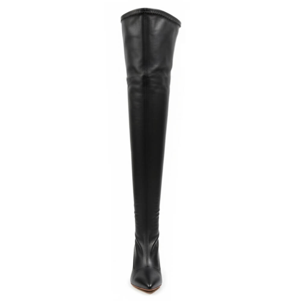 Whitneyy - Black Vegan Stretch Leather - Street Sole - Thigh Variant Four