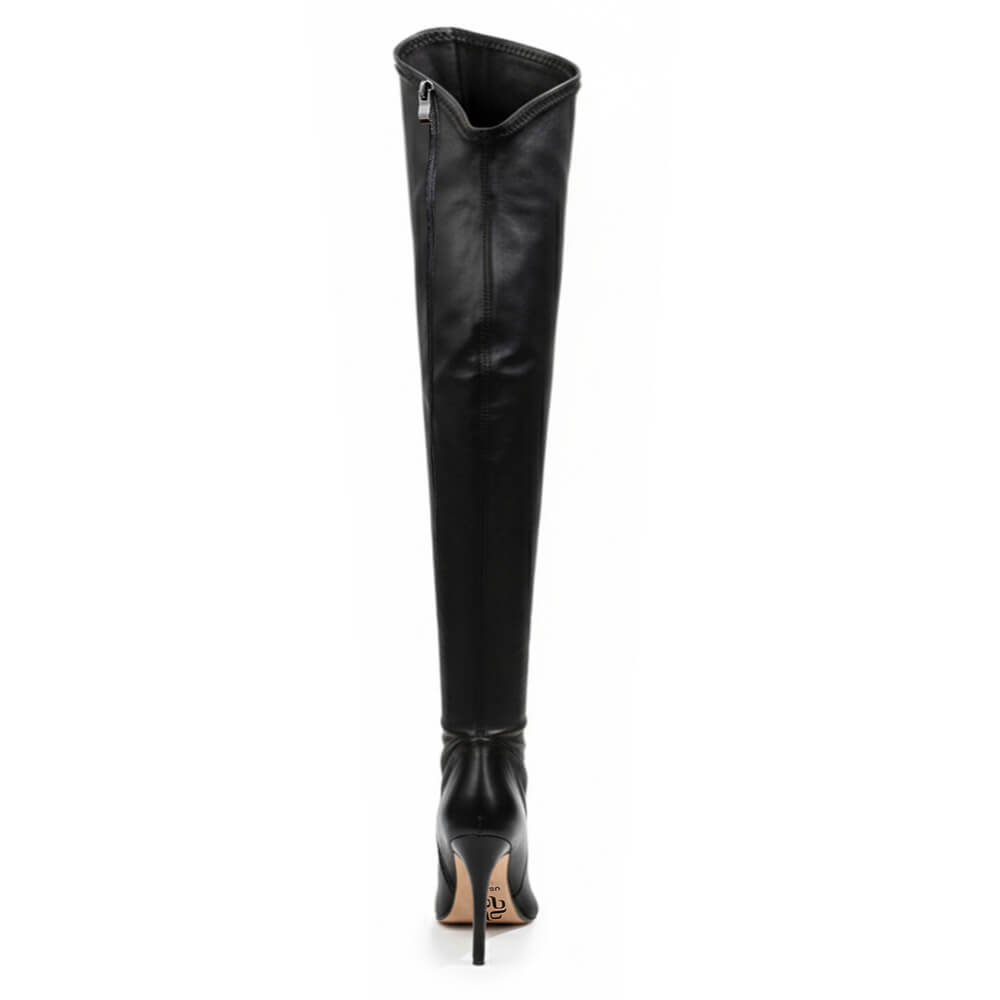 Whitneyy - Black Vegan Stretch Leather - Street Sole - Thigh Variant Four