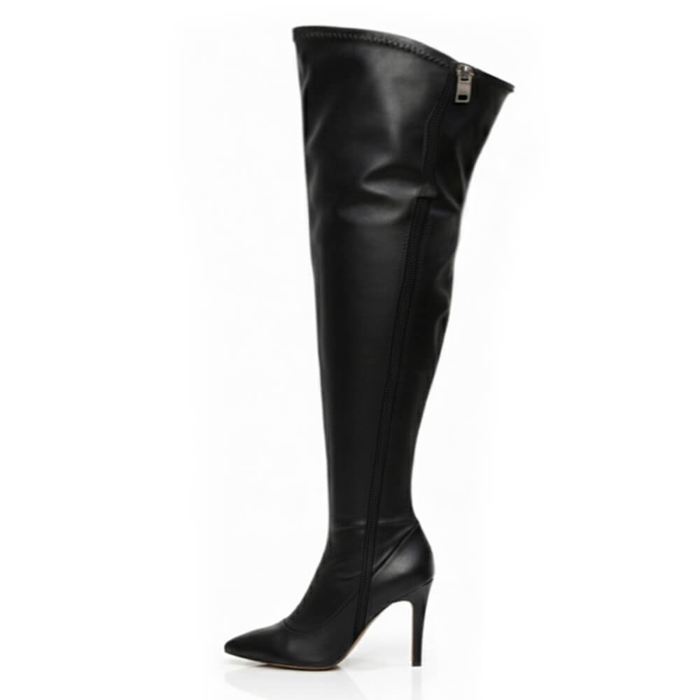 Whitneyy - Black Vegan Stretch Leather - Street Sole - Thigh Variant Five
