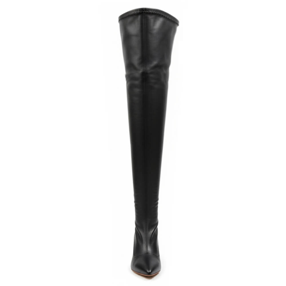 Whitneyy - Black Vegan Stretch Leather - Street Sole - Thigh Variant Five