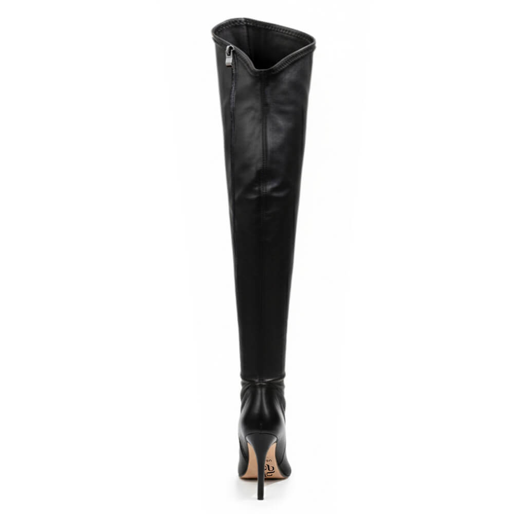 Whitneyy - Black Vegan Stretch Leather - Street Sole - Thigh Variant Five