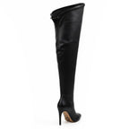 Whitneyy - Black Vegan Stretch Leather - Street Sole - Thigh Variant Five