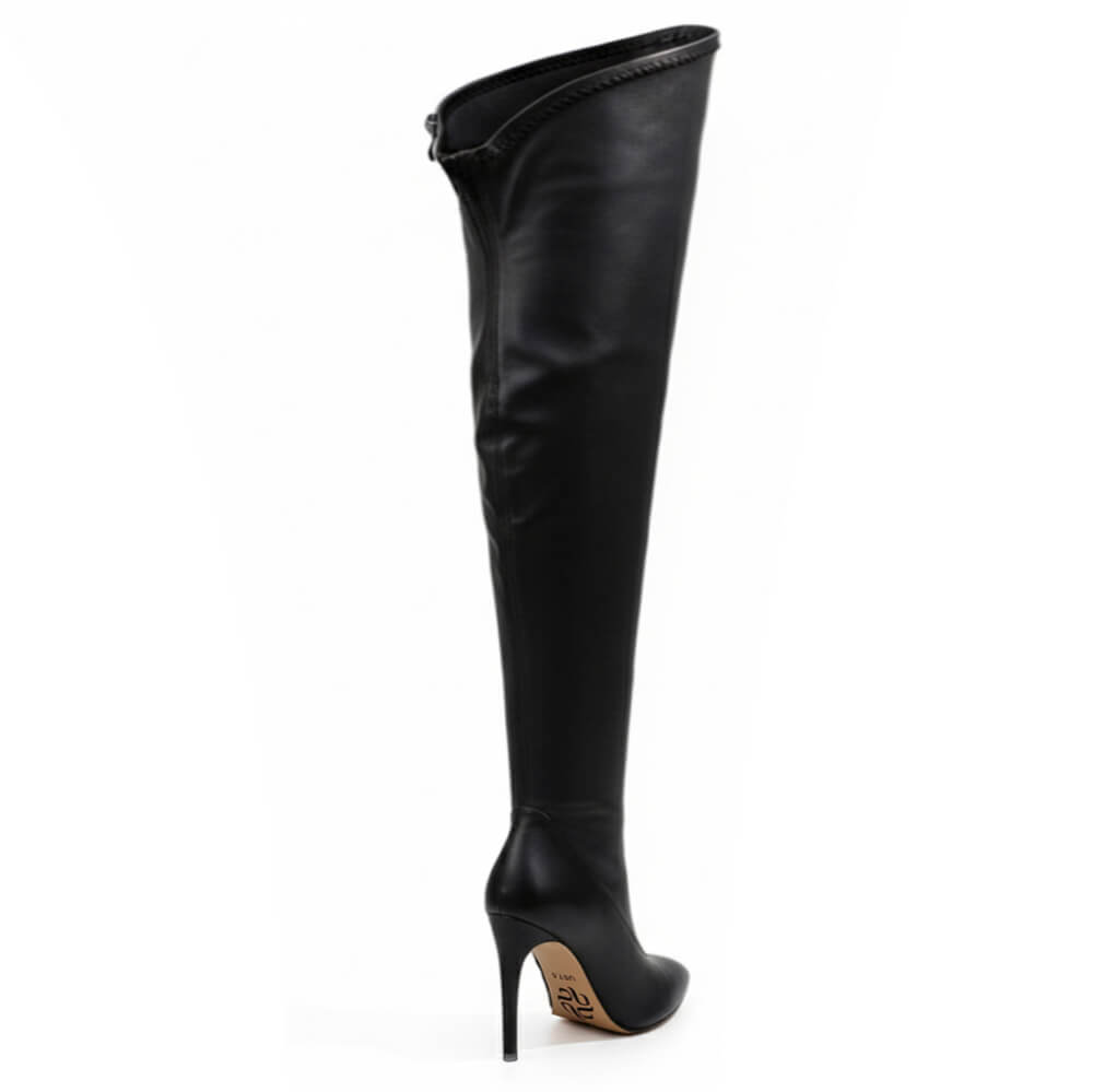 Whitneyy - Black Vegan Stretch Leather - Street Sole - Thigh Variant Five