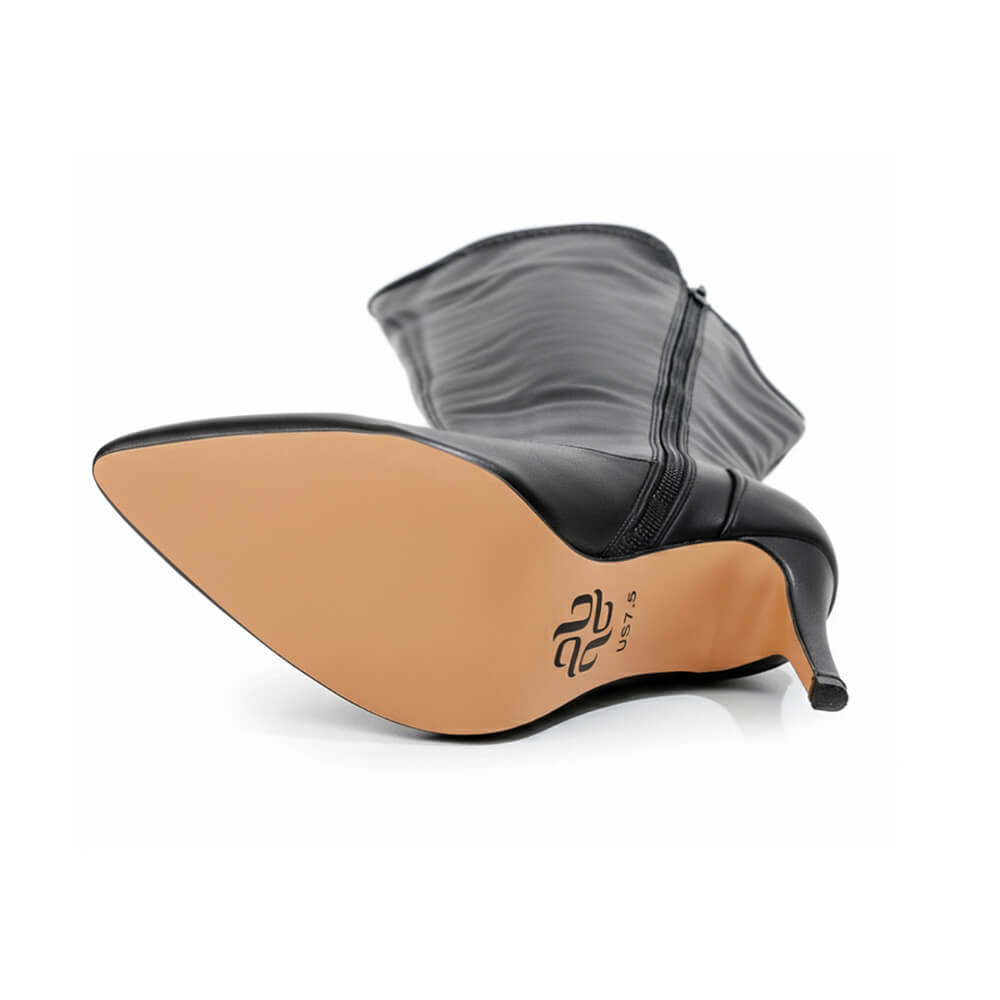 Whitneyy - Black Vegan Stretch Leather - Street Sole - Thigh Variant Five