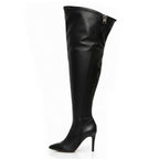Whitneyy - Black Vegan Stretch Leather - Street Sole - Thigh Variant Six