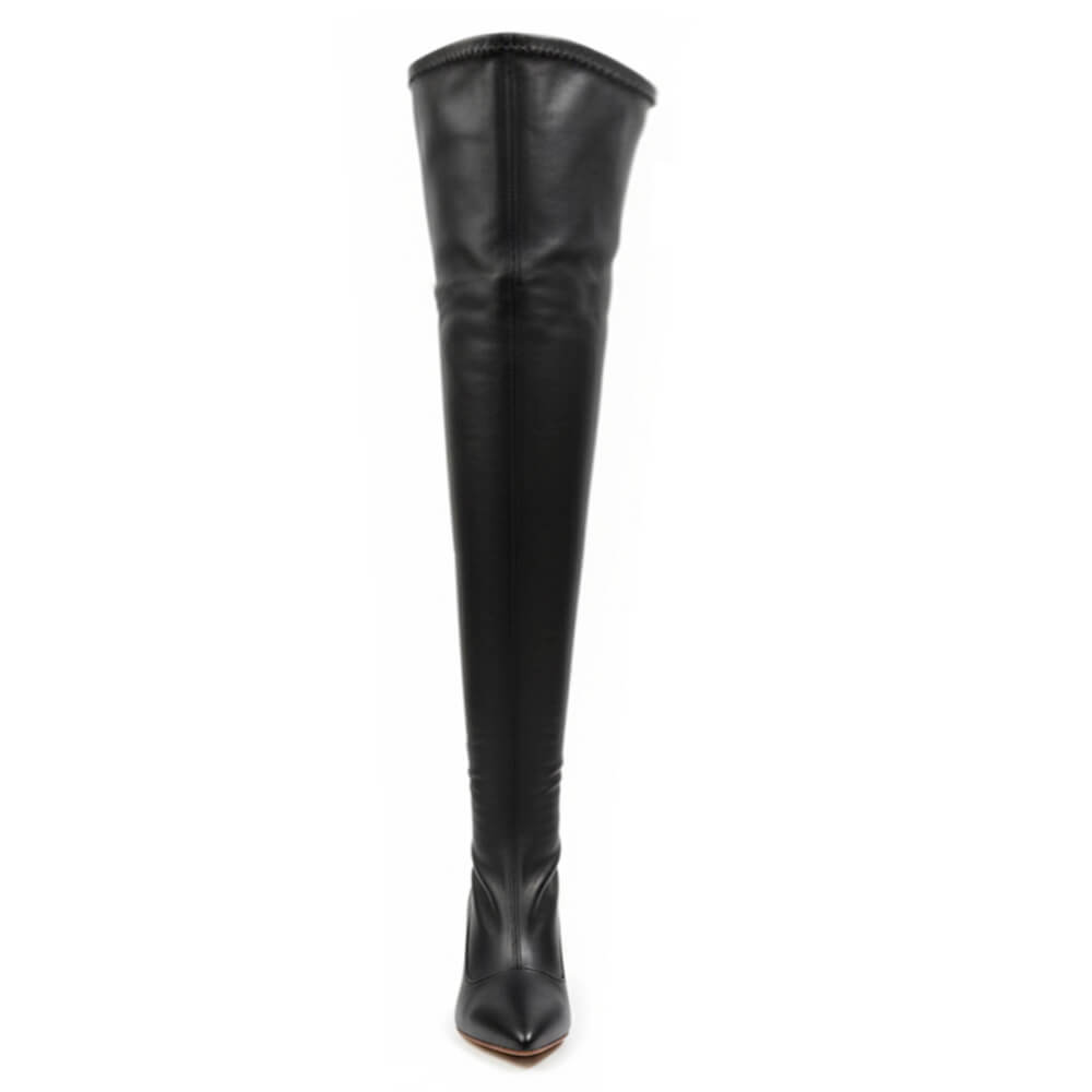 Whitneyy - Black Vegan Stretch Leather - Street Sole - Thigh Variant Six