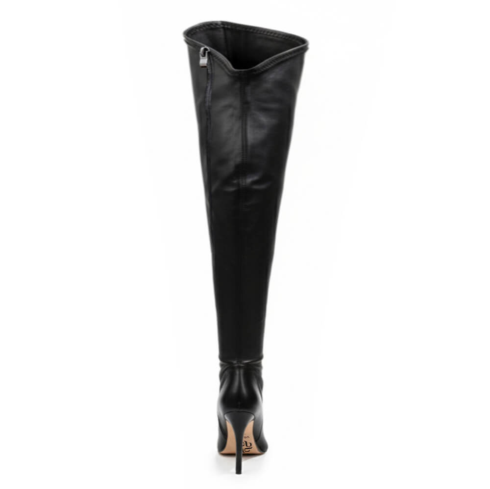 Whitneyy - Black Vegan Stretch Leather - Street Sole - Thigh Variant Six