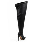 Whitneyy - Black Vegan Stretch Leather - Street Sole - Thigh Variant Six