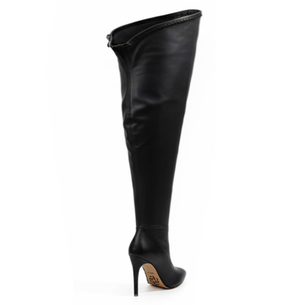 Whitneyy - Black Vegan Stretch Leather - Street Sole - Thigh Variant Six
