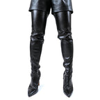 Whitneyy - Black Vegan Stretch Leather - Street Sole - Thigh Variant One