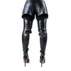 Whitneyy - Black Vegan Stretch Leather - Street Sole - Thigh Variant One