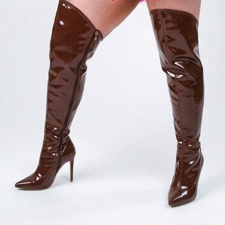 Courtneyy - Brown Vegan Patent - Street Sole - Thigh Variant Three