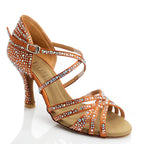 Christalina - Tan Satin - Suede Sole - Dance Floor Only