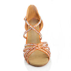 Christalina - Tan Satin - Suede Sole - Dance Floor Only