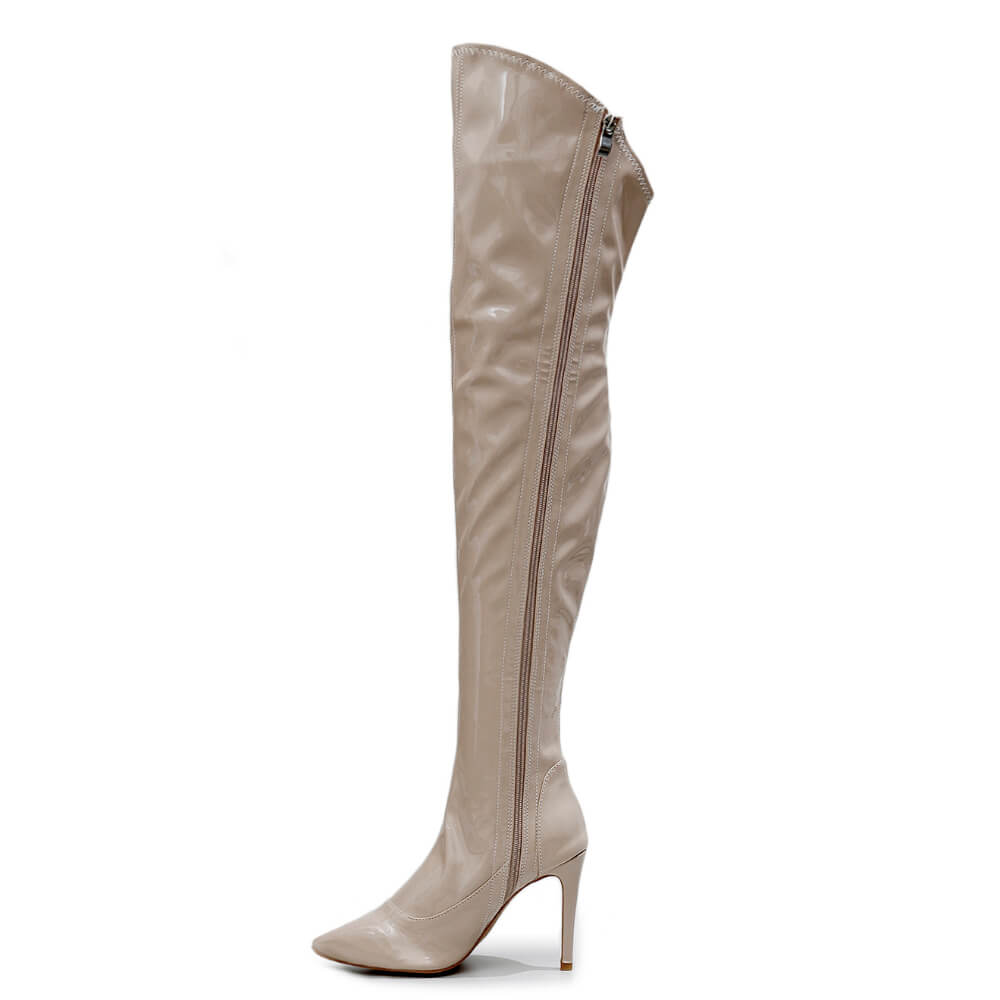 Courtneyy - Beige Vegan Patent - Street Sole - Thigh Variant One