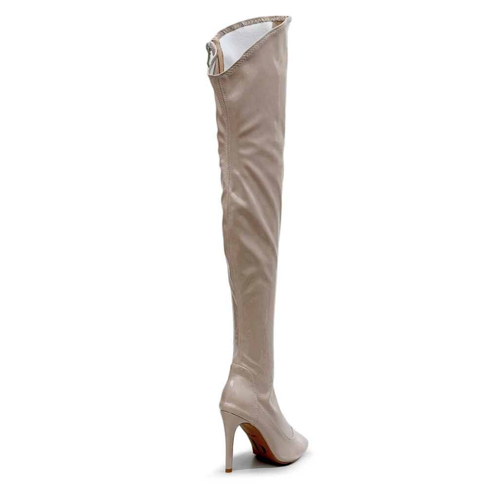 Courtneyy - Beige Vegan Patent - Street Sole - Thigh Variant One