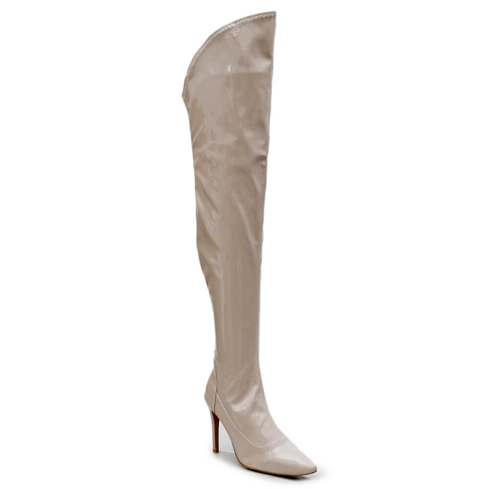Courtneyy - Beige Vegan Patent - Street Sole - Thigh Variant Two