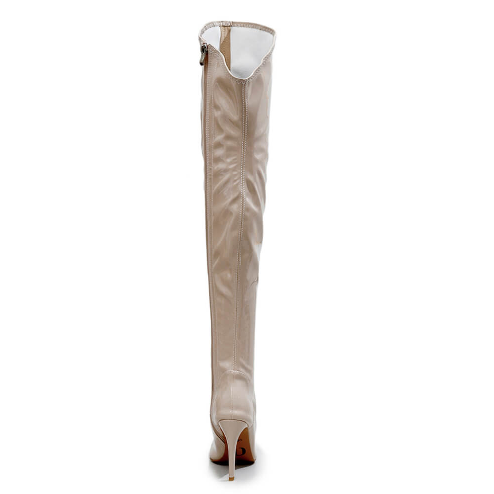 Courtneyy - Beige Vegan Patent - Street Sole - Thigh Variant Two