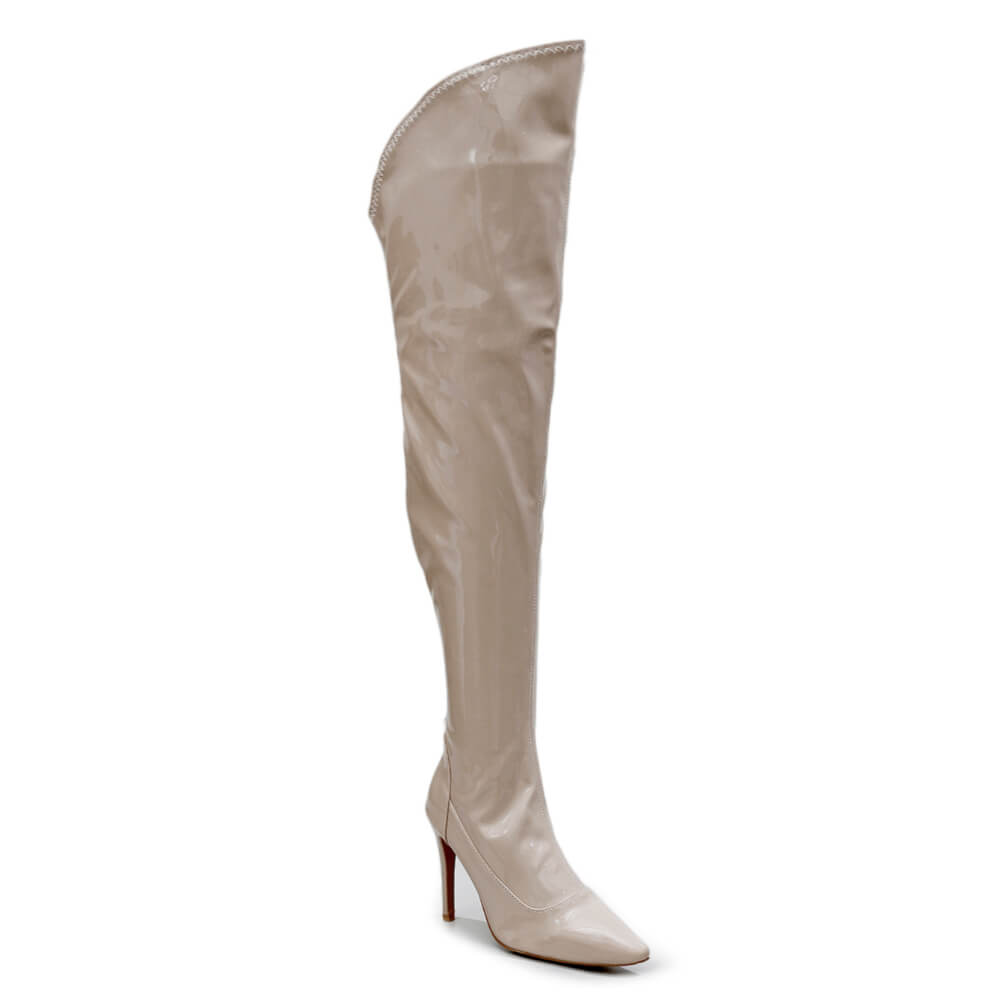 Courtneyy - Beige Vegan Patent - Street Sole - Thigh Variant Three