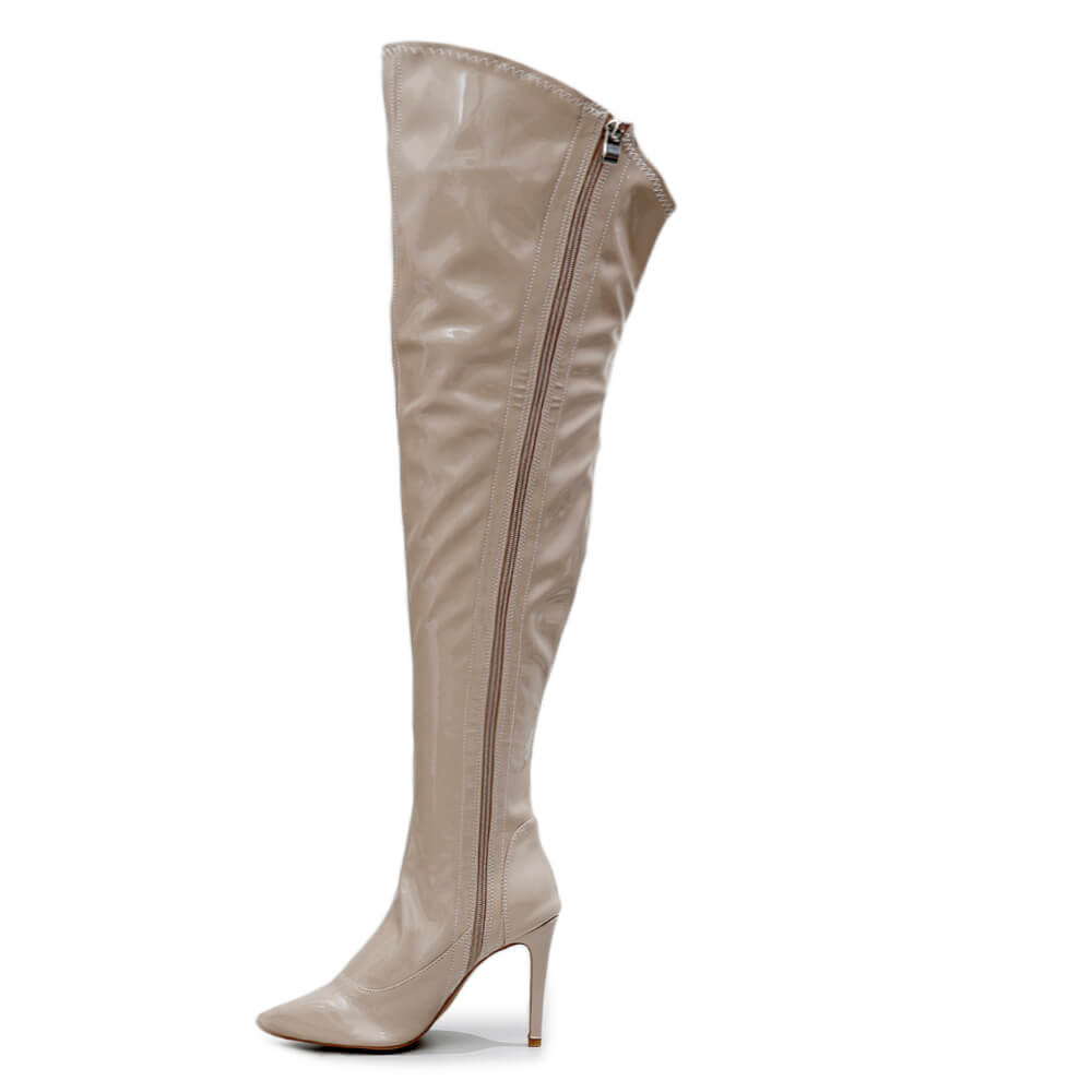 Courtneyy - Beige Vegan Patent - Street Sole - Thigh Variant Four