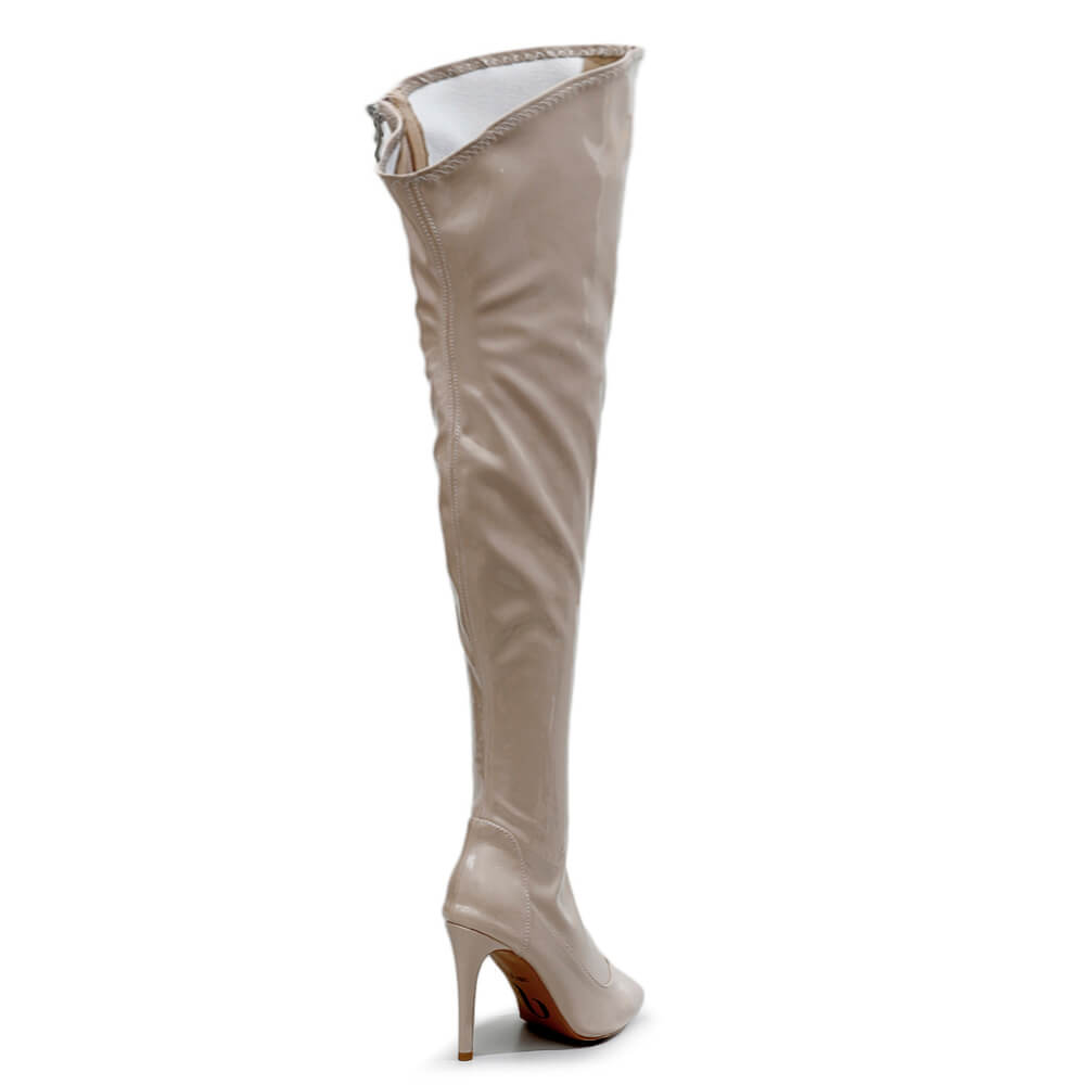 Courtneyy - Beige Vegan Patent - Street Sole - Thigh Variant Four