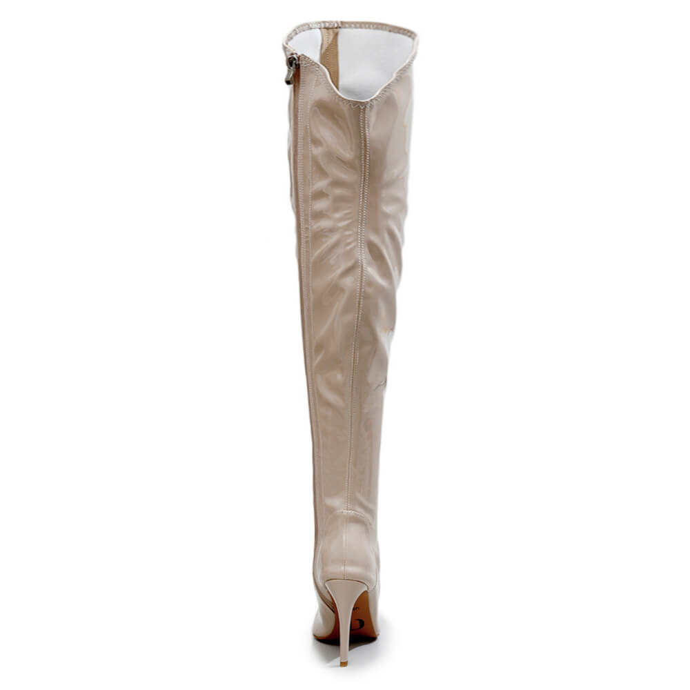 Courtneyy - Beige Vegan Patent - Street Sole - Thigh Variant Five