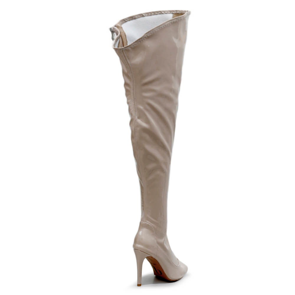 Courtneyy - Beige Vegan Patent - Street Sole - Thigh Variant Five