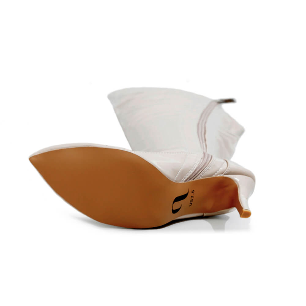 Courtneyy - Beige Vegan Patent - Street Sole - Thigh Variant Five