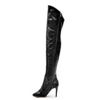 Courtneyy - Black Vegan Patent - Street Sole - Thigh Variant Zero