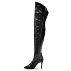 Courtneyy - Black Vegan Patent - Street Sole - Thigh Variant One