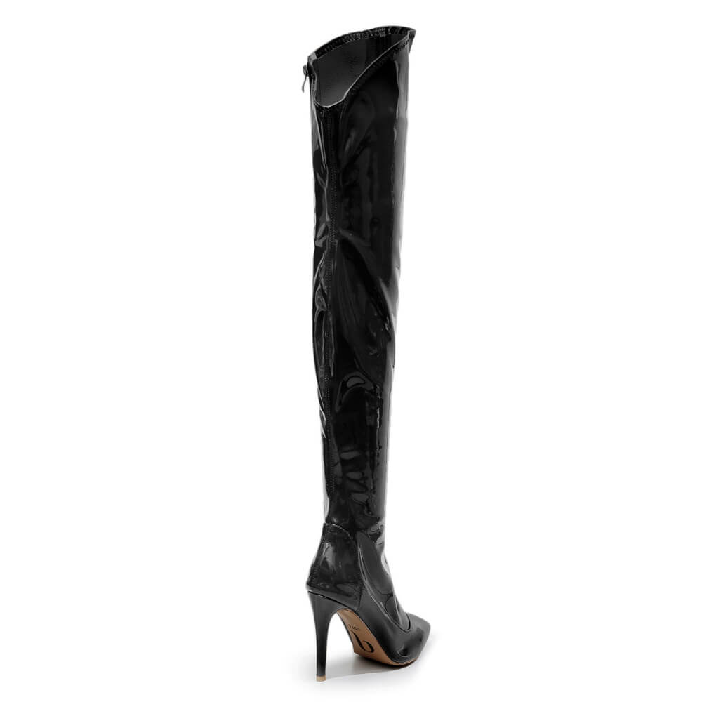 Courtneyy - Black Vegan Patent - Street Sole - Thigh Variant One