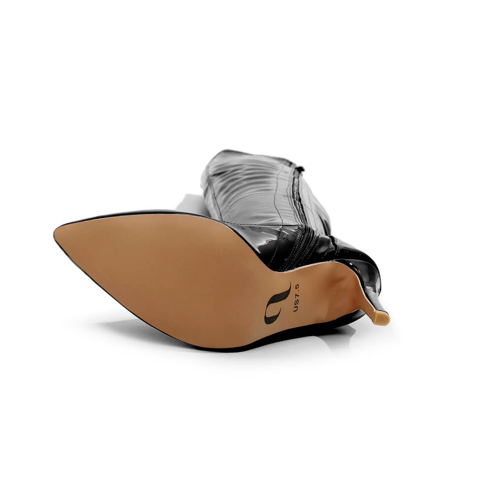 Courtneyy - Black Vegan Patent - Street Sole - Thigh Variant One