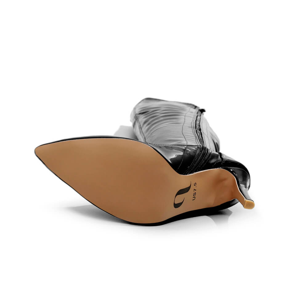 Courtneyy - Black Vegan Patent - Street Sole - Thigh Variant Two