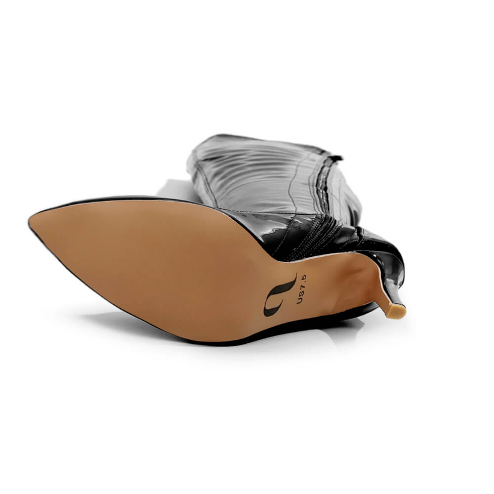 Courtneyy - Black Vegan Patent - Street Sole - Thigh Variant Three