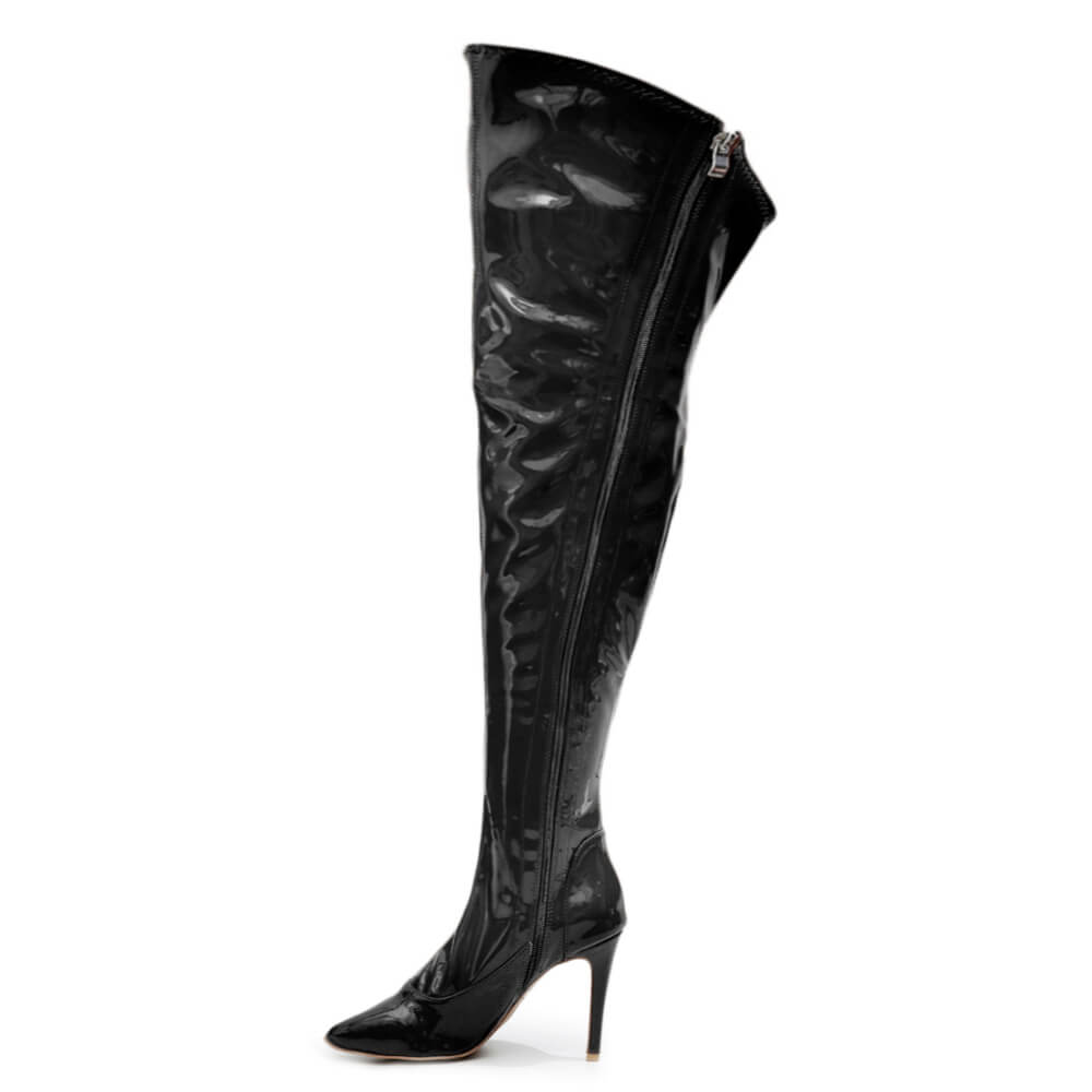 Courtneyy - Black Vegan Patent - Street Sole - Thigh Variant Four