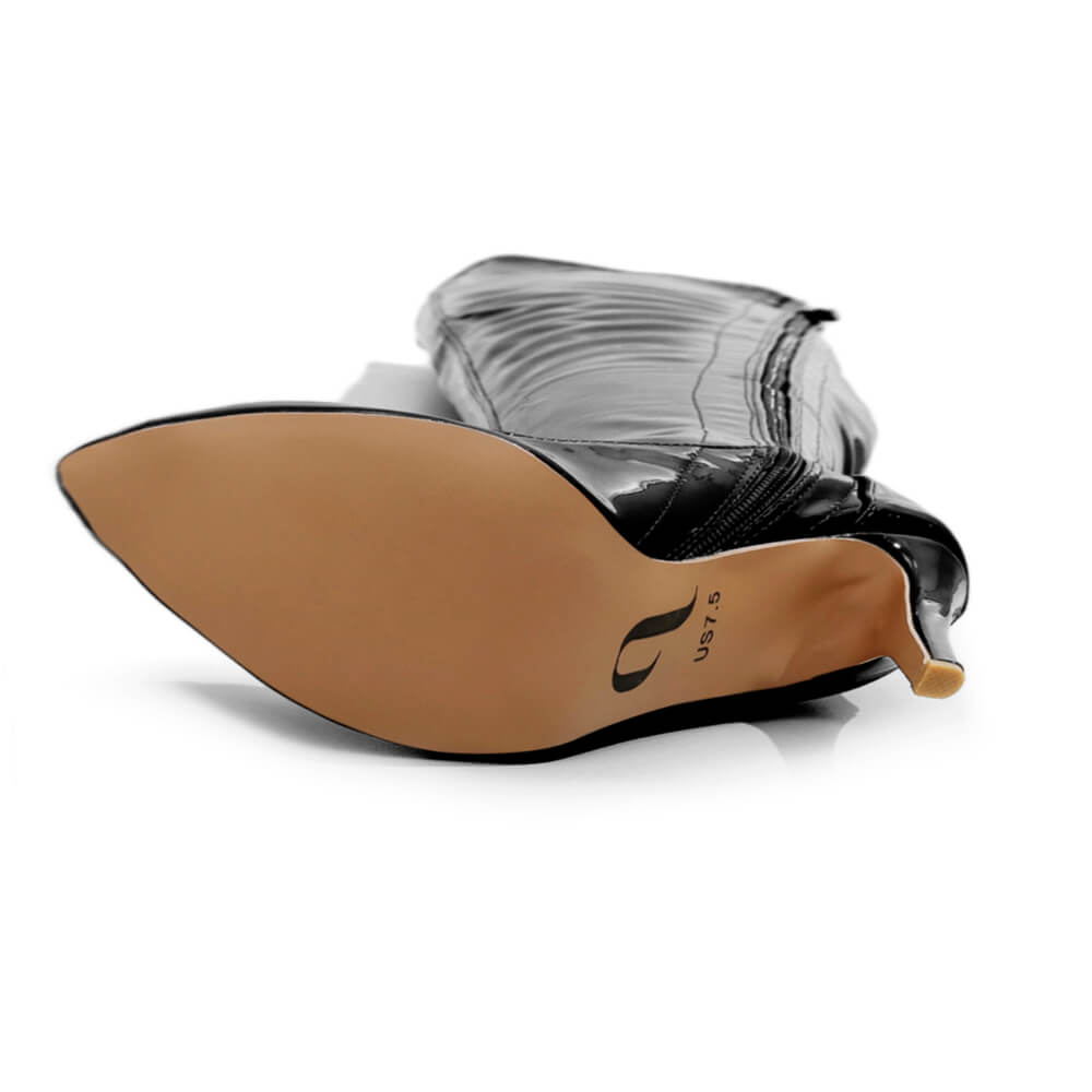 Courtneyy - Black Vegan Patent - Street Sole - Thigh Variant Four