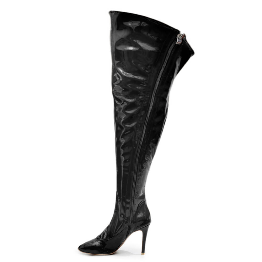 Courtneyy - Black Vegan Patent - Street Sole - Thigh Variant Five