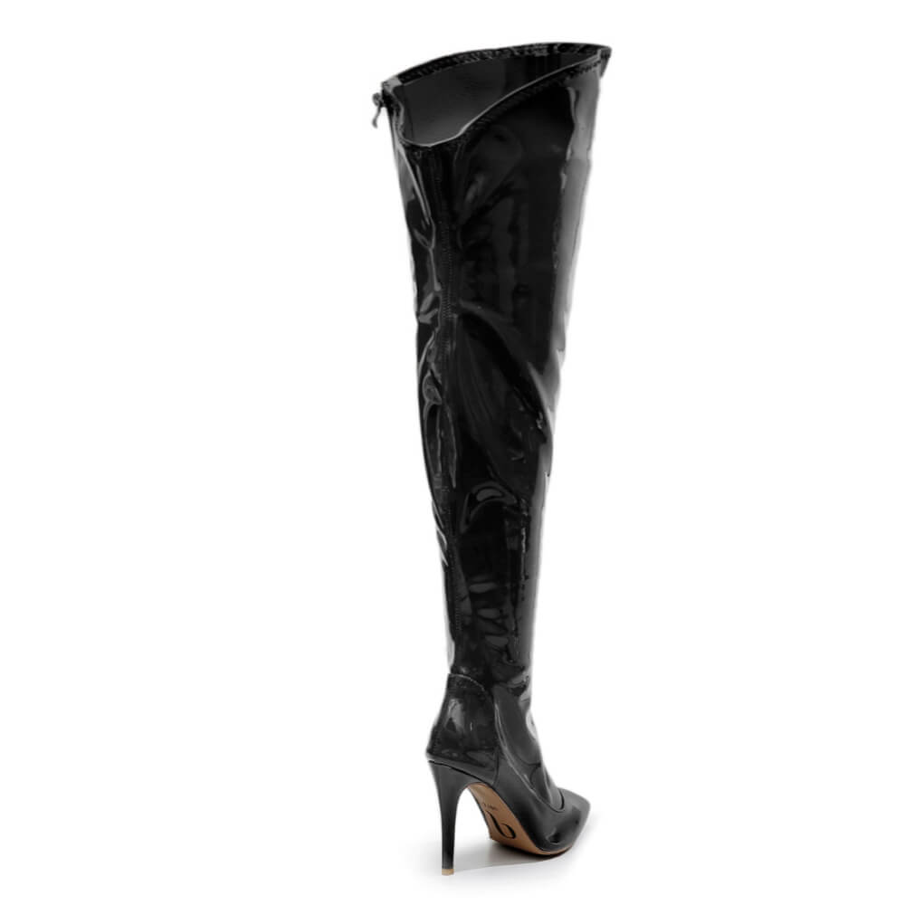Courtneyy - Black Vegan Patent - Street Sole - Thigh Variant Five