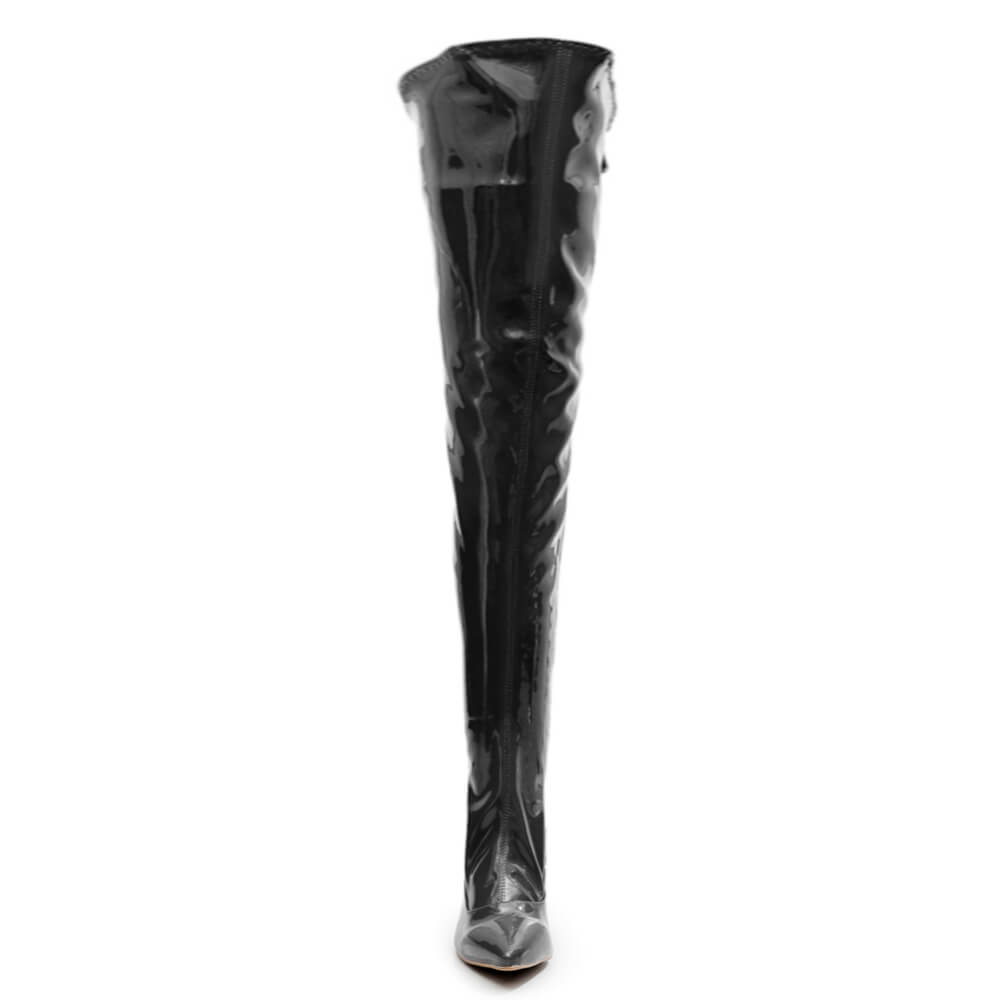 Courtneyy - Black Vegan Patent - Street Sole - Thigh Variant Six