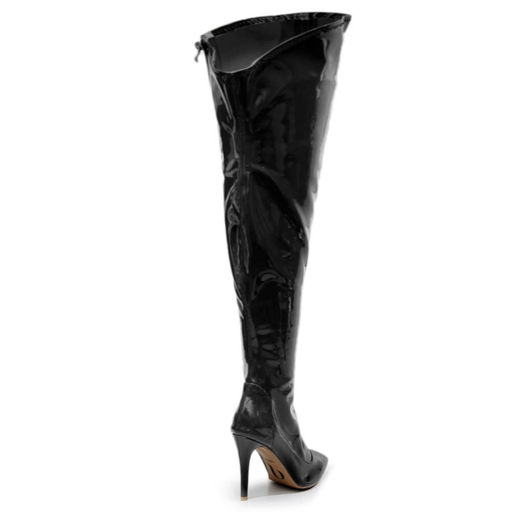 Courtneyy - Black Vegan Patent - Street Sole - Thigh Variant Six