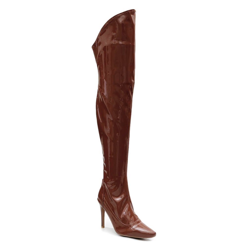 Courtneyy - Brown Vegan Patent - Street Sole - Thigh Variant One
