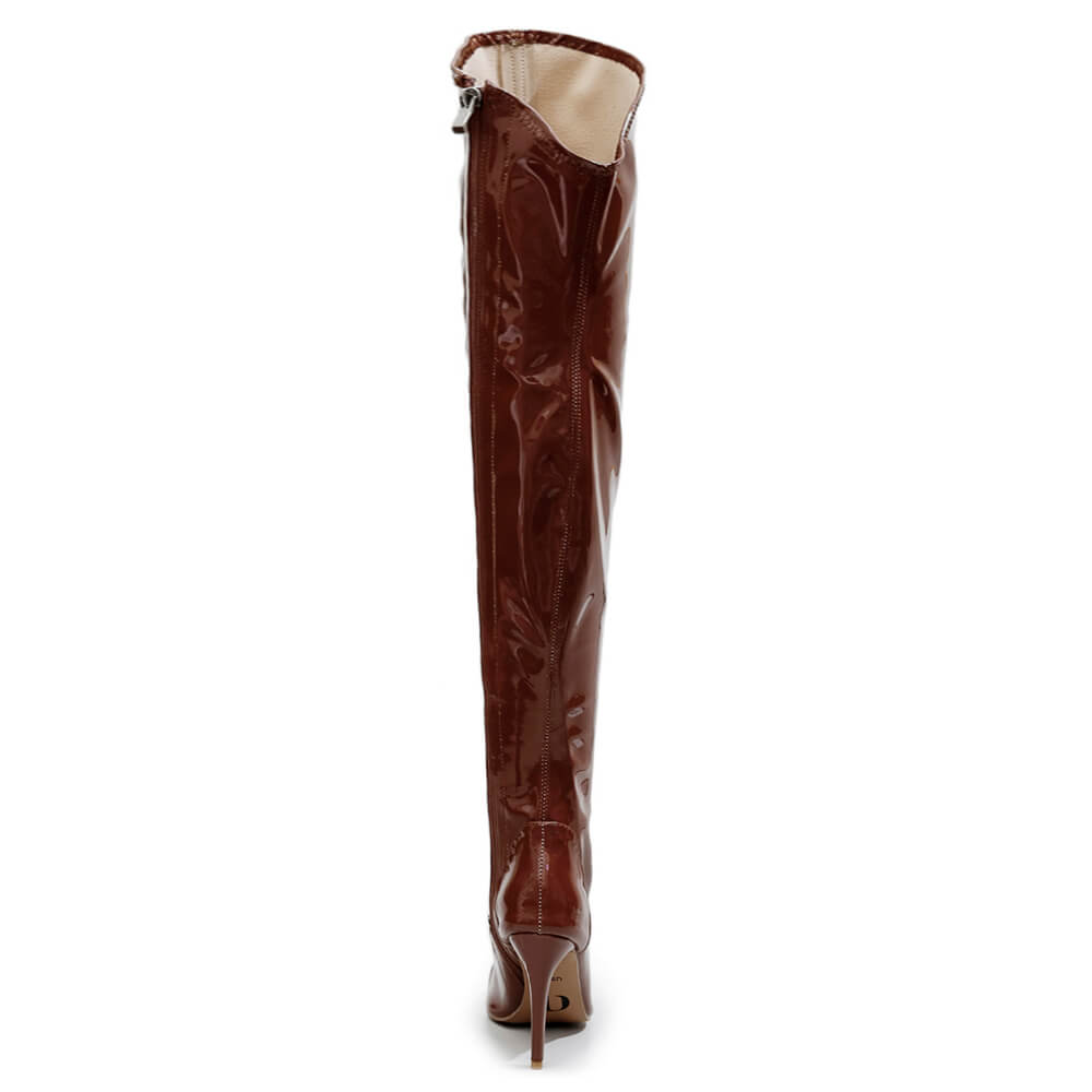 Courtneyy - Brown Vegan Patent - Street Sole - Thigh Variant Three