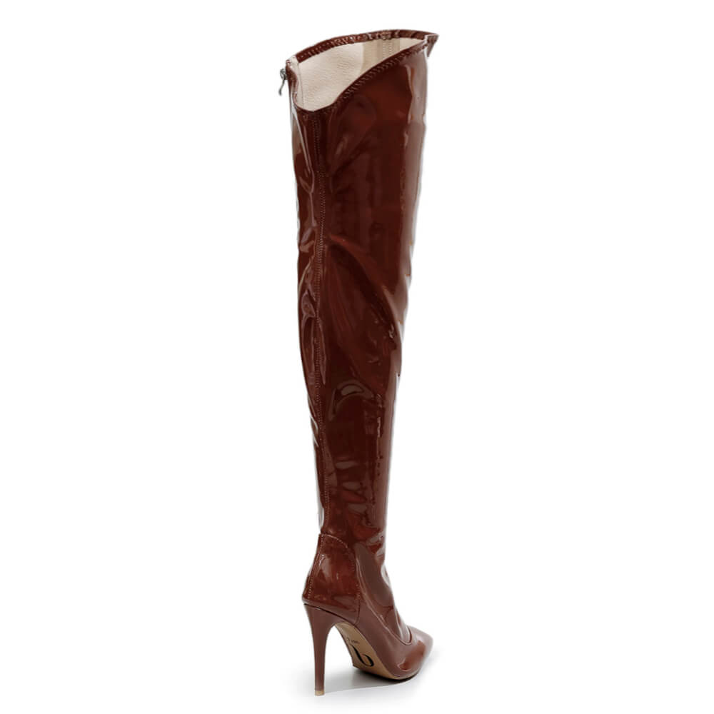Courtneyy - Brown Vegan Patent - Street Sole - Thigh Variant Three
