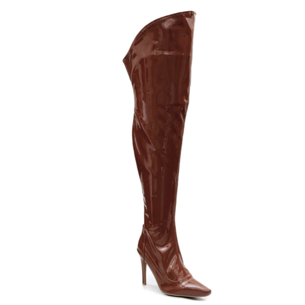 Courtneyy - Brown Vegan Patent - Street Sole - Thigh Variant Four