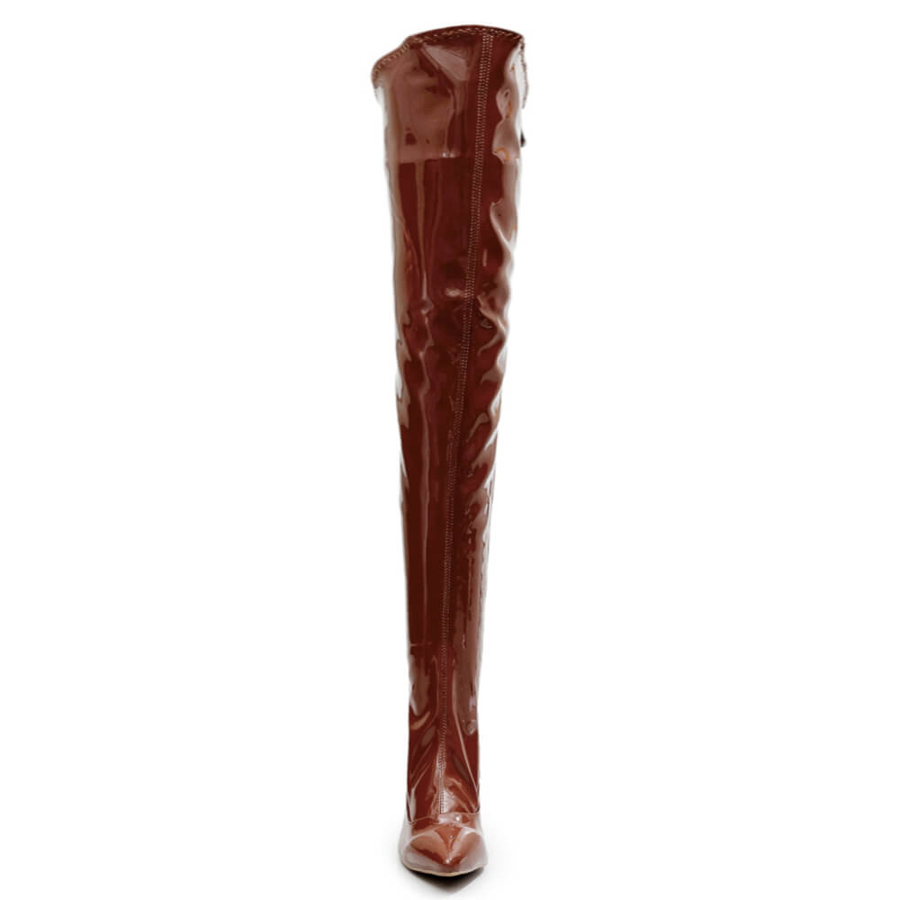 Courtneyy - Brown Vegan Patent - Street Sole - Thigh Variant Four